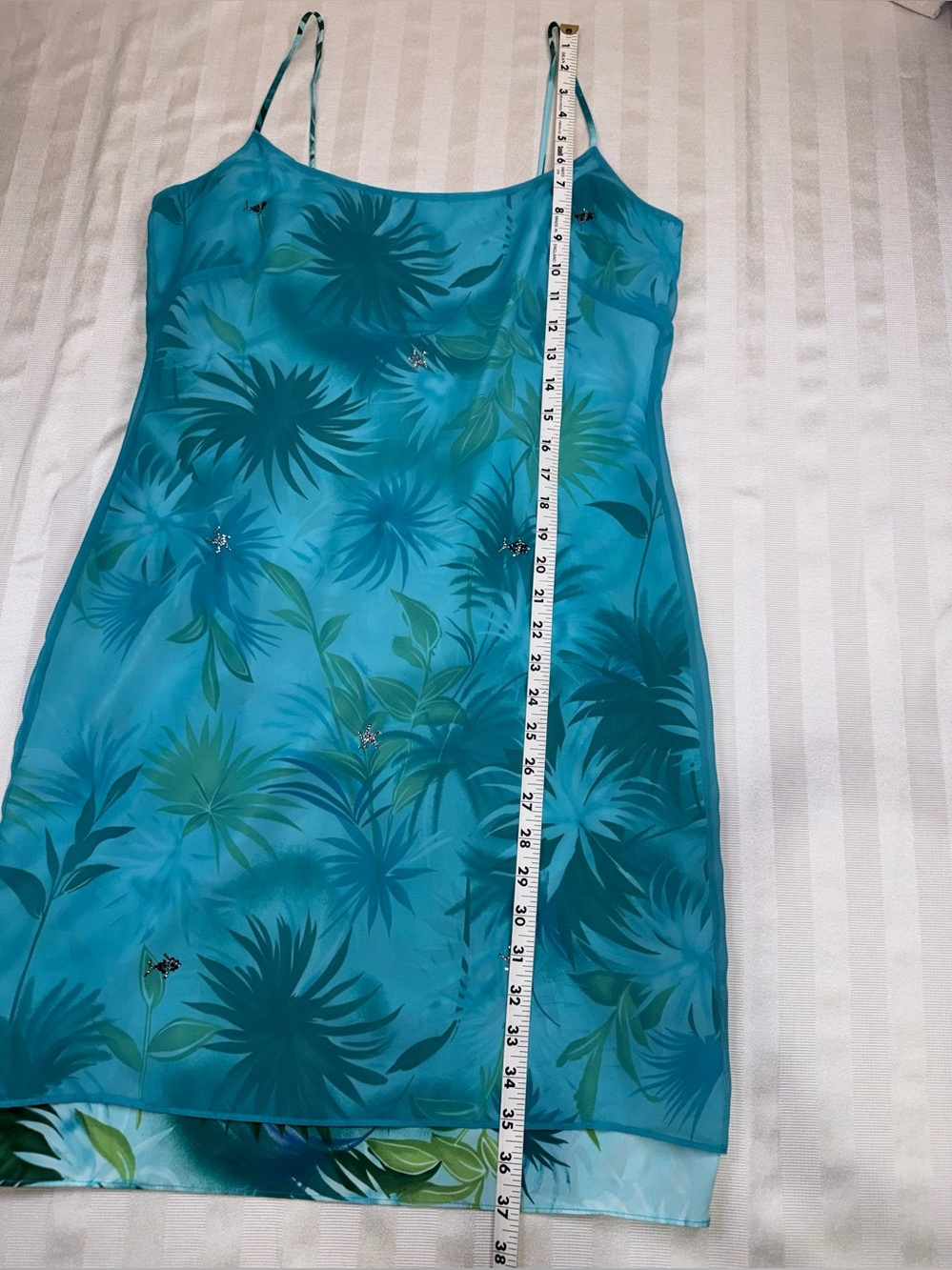 Laundry by Shelli Segal Dress Size 8 Turquoise Floral Sheer Overlay Rhinestone Y - Picture 9 of 16